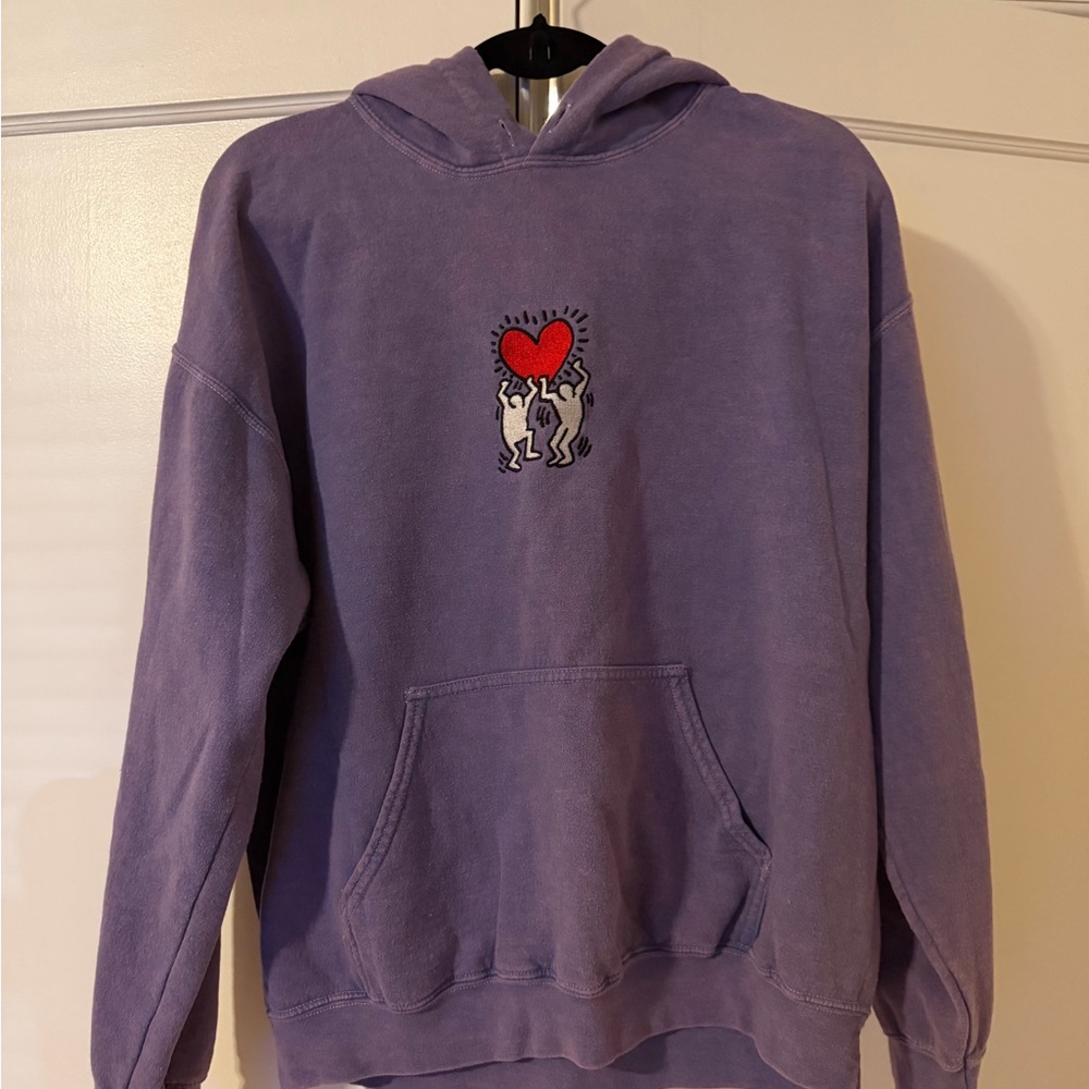Urban Outfitters Keith Haring Purple Hoodie with Heart Graphic